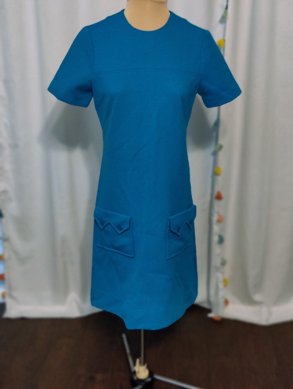 70s Knit Stewardess GoGo Mini Dress Pockets Iconic Vintage S